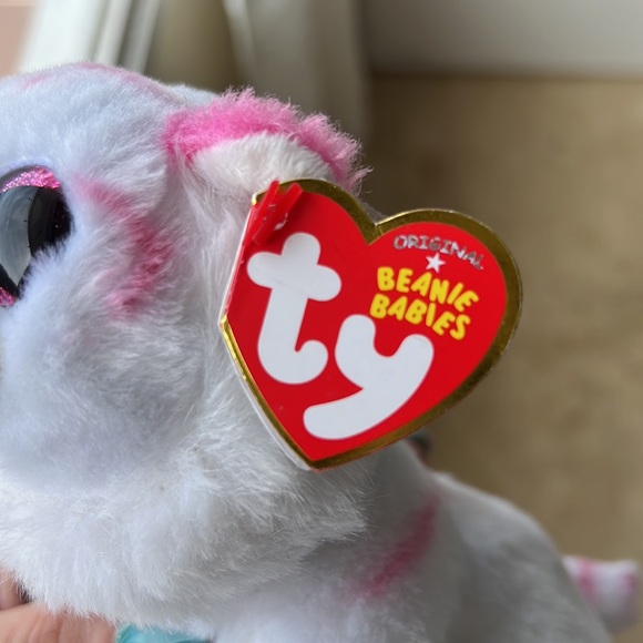 TY Beanie Baby Babies White Tiger Tabor Sparkle Pink Big Eyes Plush - Picture 3 of 10
